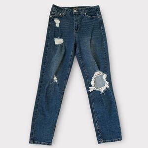 Indigo Reign Ripped Jeans Distressed Womens Size 7‎ (27) High Rise Straight Leg